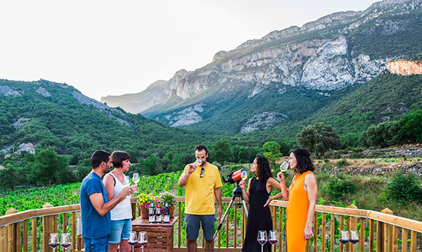 cata de vino en una casa rural bajo las estrellas